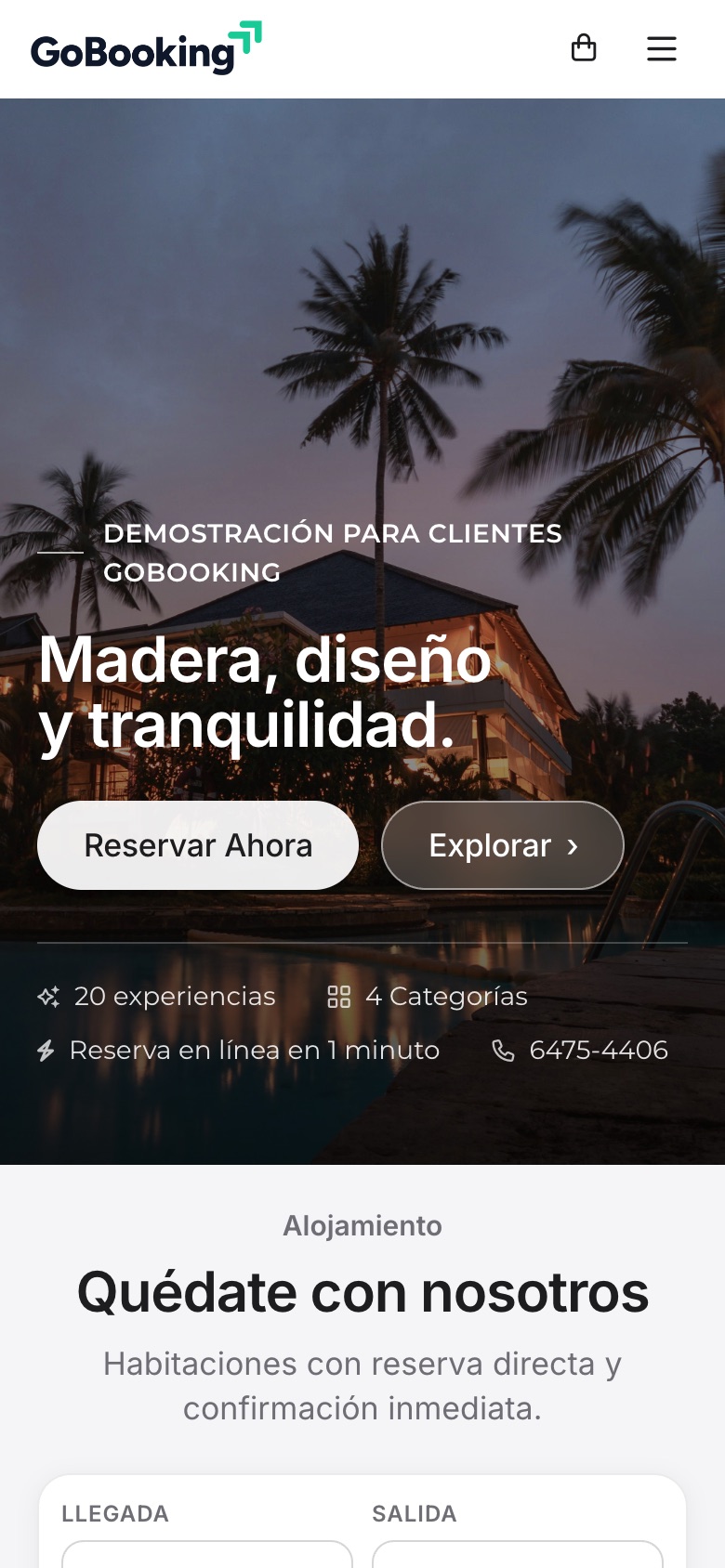 La página del hotel en el celular