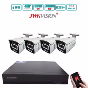 KIT IP 4 CAMARAS BULLET 4MP AUDIO DOBLE LUZ H.265 ONVIF