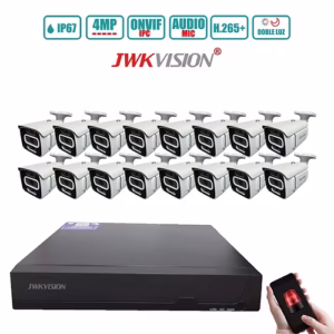 KIT IP 16 CAMARAS BULLET 4MP AUDIO DOBLE LUZ H.265 ONVIF