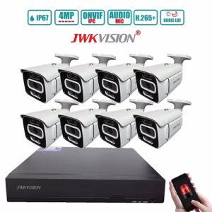KIT IP DE 8 CÁMARAS BULLET 4MP AUDIO DOBLE LUZ H.265 ONVIF